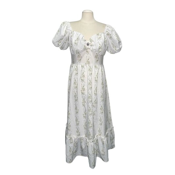 Shein Floral Cottagecore Midi Dress Sz Large Womens Puff Sleeves & Sweetheart Ne - Picture 1 of 13